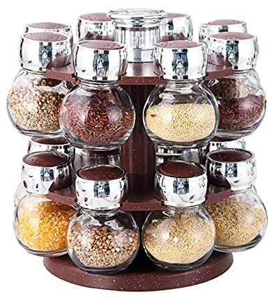 AidiOn 16 Set di barattoli in Vetro Set, Rotante Erba e Spezia carosello -Spice Rack Solution per casa Cucina tè Erbe Pasta caffè Farina di Farina Erbe Chicchi