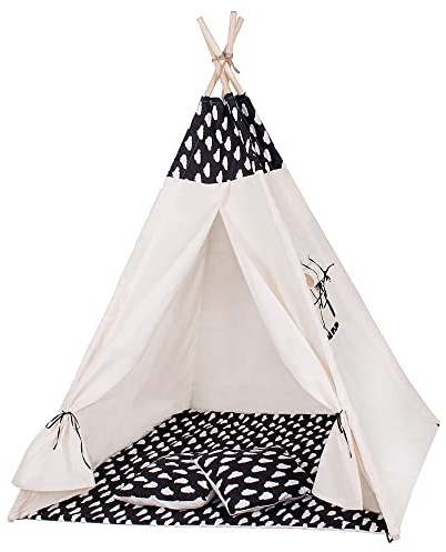 SPRINGOS Kinderzelt Kinder Tipi Zelt Bodenmatte Kissen Baumwolle 160 x 120 x 100 cm Kinderspielzelt