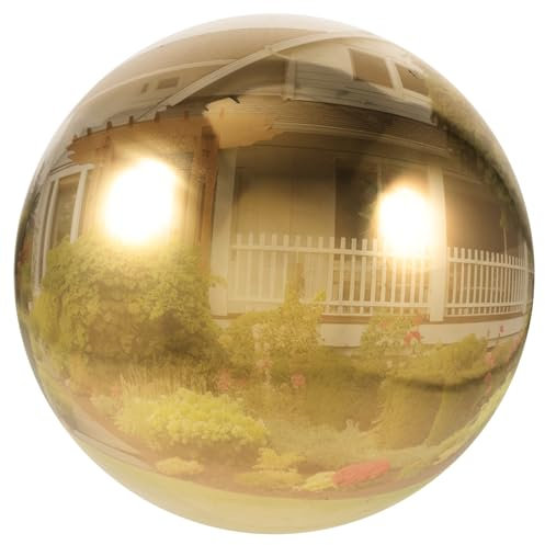 FONDOTIN Edelstahl Gartenkugel 250mm Hohl Spiegelt Reflektierend Metallisch Goldfarben Dekorative Spiegelkugel Für Garten Und Terrasse