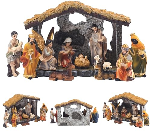 Hilai Weihnachts Tischplattenszenen, Krippe Figuren Set Weihnachten Mini traditionelles Harz Jesus Geburtsdekorationen 1Set