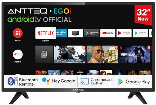 Antteq AG32H3 TV 32 Pulgadas (80cm) Smart TV,Andriod Televisores LED HD WiFi,Voice Assistance,Bluetooth Triple Tuner(DVB-C/S2/-T2),Play Store(Netflix/Prime Video/Youtube)