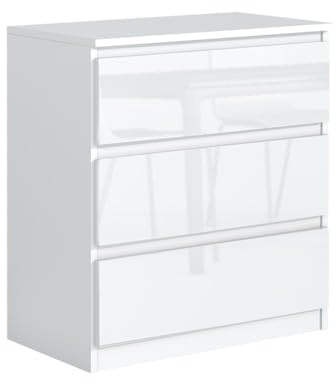 MebLocker byrå med 3 lådor perfekt för vardagsrum, sovrum, barnrum, ungdomsrum och kontor, modern elegant lösning för snygg förvaring och organisering (vit glans)