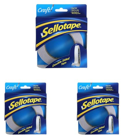 Sellotape Double Sided Tape, Strong Double Sided Tape for Everyday Use, Mounting, Arts & Crafts, Easy to Use Double Sided Sticky Tape with Solid Grip & Easy Peel, 12mmx33m (Pack of 3)