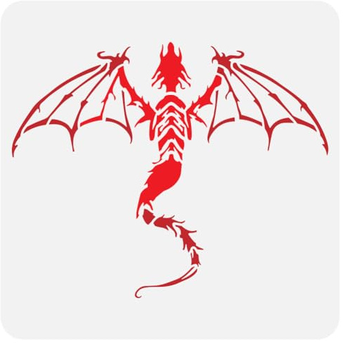 FINGERINSPIRE Schablone Mit Fliegendem Drachen Zum Malen 30x30 cm Groß Drachenmuster Zeichenvorlage Drache Mit Langem Schwanz Schablone Aus PET Kunststoff Große Flügel Malschablone Für Wanddekoration