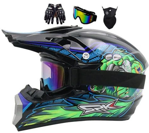 Jugend Downhill Motorradhelm, Motocross Helm MTB Helm Fullface Kinder, Motorradhelm ATV Motorradhelm, Crosshelm Helm Motorrad MTB Enduro Quad Helm, Für Mountainbike Bergbuggy Sport Schutz (Color : Gr