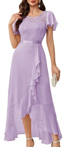 Berylove Abito da sera lungo elegante per abito da sposa con spacco abito da cocktail donna elegante con maniche elastico in vita, Lilla, XS