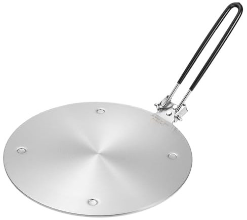 QUARKZMAN Wärme Diffusor Platte für Gas Herd 9.4 Runde Wärme Leitung Induktion Adapter Platte mit Klappbarem Griff Kochgeschirr Schutz für Kochgeschirr Hitze Kochen Auftauen Silber Ton