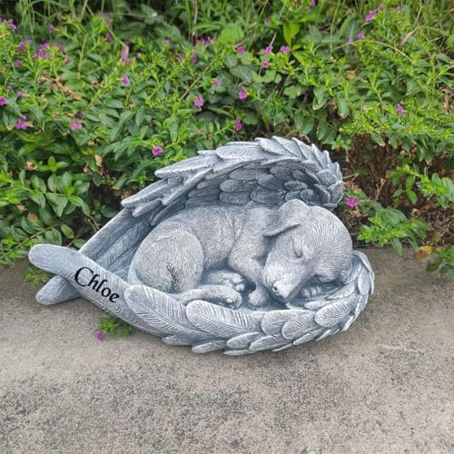 Haustier Gedenkstein Statue mit Engel Hund Statue Hund Gedenkstein, Haustier Grab Marker mit gravierten Namen Garten Dekoration Haustier Verlust Hund