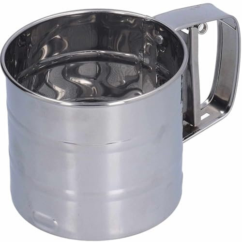 CHEFZOCO Tamizador de harina, Tamiz Harina, Tamiz Harinero, Colador de harina, Criba de harina, Tamiz de repostería, Diámetro 10.5 cm, Altura 9.5 cm, Capacidad 250 gr, acero inoxidable