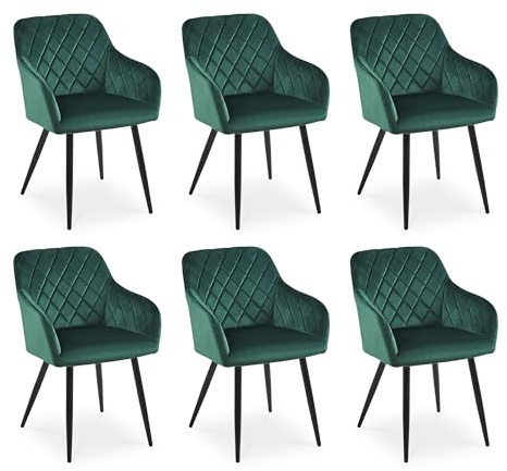 CLIPOP Esszimmerstühle 6er Set, Küchenstühle Grün Samtstoff stühle Polsterstühle mit Armlehne Metallbeine Polstersessel Stühle für Esszimmer Küche (6, Samt Grün)