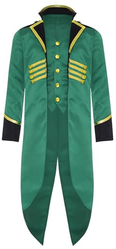 RUNQHUI Kids Renaissance Steampunk Tailcoat Tuxedo Jacket Coat Medieval Victorian Frock Coat for Halloween Cosplay Green 8 Years