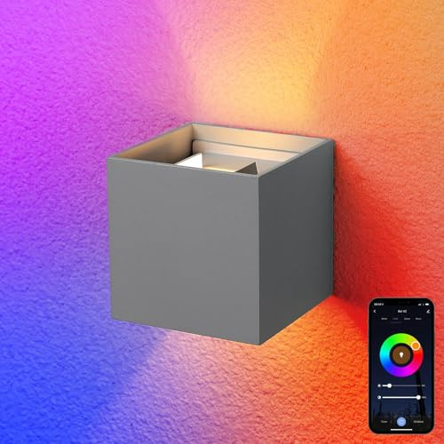 Maxled, Light is Led! Smart WiFi LED Wandlampe Innen/Außen 10W RGB-Farbwechsel Aluminium Steuerbar per App/Sprachsteuerung Einstellbarer Abstrahlwinkel Wandleuchte Perfekt IP65 für Wohnzimmer Garten