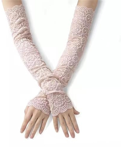 WANYI 46cm Spitzenhandschuhe Schwarz Handschuhe Spitze Elegant Fingerlose Lange Handschuhe Damen Lace Arm Sleeve Sonnenschutz fur Kostüm Zubehör Halloween Party Hochzeit