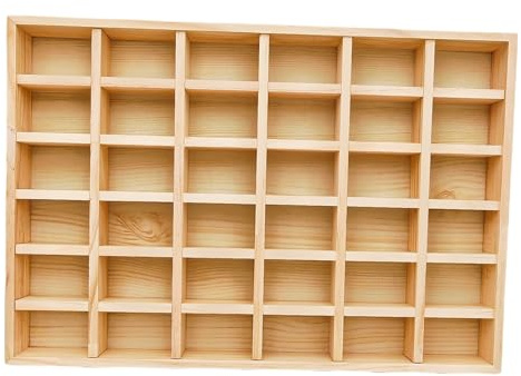 Anktily Aufbewahrungsbox aus rohem Holz mit 36 Fächern, Organizer für Socken, Unterwäsche, Präsentationsplatte aus Holz für Schmuck, Sammlerstücke