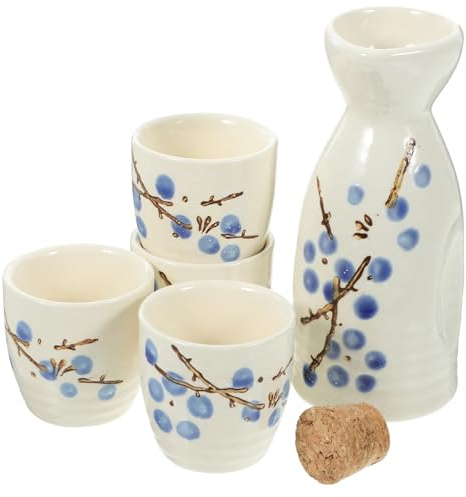PRETYZOOM Juego de Sake Japonés de Cerámica, 1 Set de 5 Piezas Diseño de Flor de Ciruelo, 50ml y 200ml para Casa y Ocasiones Obsequios