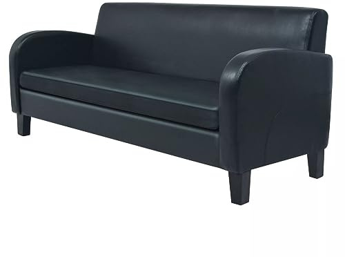 Sufrk 3-Sitzer-Sofa Kunstleder Schwarz KüChensofa 3 Sitzer Sofa Mit Schlaffunktion