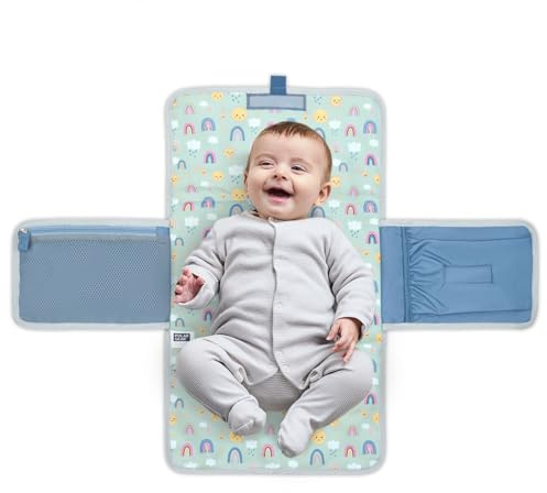Polar Gear Baby kompakte Reise-Wickelunterlage mit Reißverschlusstasche vorne, Buggy-Griff und Clip, tragbares, leicht zu reinigendes Design für Eltern unterwegs (Regenbogen)