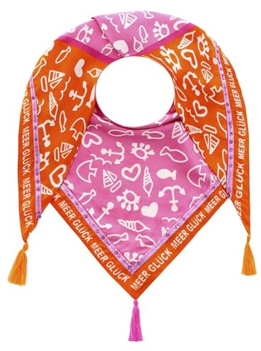 Zwillingsherz Dreieckstuch mit Tasseln, Pink-Orange, Gemustert mit Schriftzug