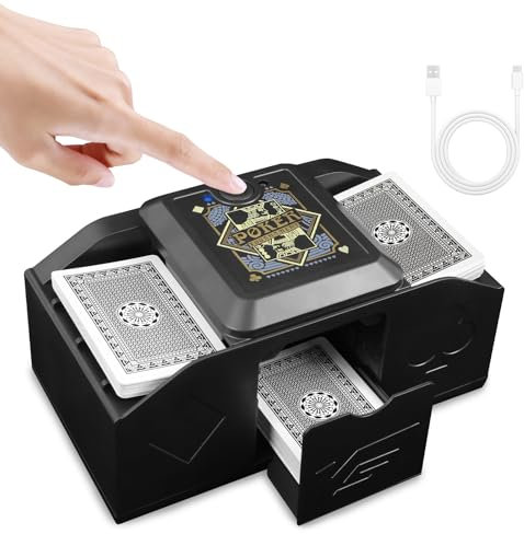 Kartenmischmaschine Elektrische, Induktiver automatischer Kartenmischer, Mischmaschine Karten für 1–2 Decks, Geräuscharm kartenmischer für UNO, Poker, Phase 10, Blackjack, Etc, USB/Batteriebetrieben