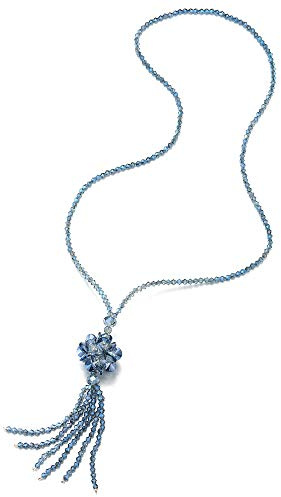 COOLSTEELANDBEYOND Bohémien Statement Collier Hortensia Frange Gland Pendentif Bleu Cristal Perles Long Chaîne Y-Forme - Robe de Soirée