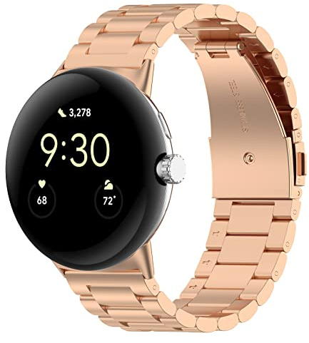 Lonkenn Metall Armband Kompatibel mit Google Pixel Watch 4 41mm/3 41mm/Watch 2/1, Ersatzbänder, Edelstahl Ersatzarmband, Lückenloses Metallarmbänder für Damen Und Herren-Roségold