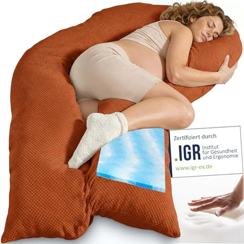 Traumreiter Schwangerschaftskissen Visco XXL langes Wendekissen Memory Foam [orthopädisch] + Watte | Schwangerschaft Kissen zum Schlafen, Stillkissen mit Bezug Terrakotta, Ergonomie Zertifiziert