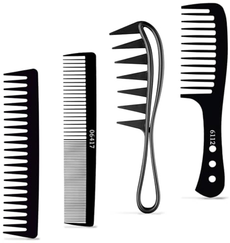 DEFGNOP Pettine A Denti Larghi, Premium Styling Pettine, 4 Pezzi Pettini Barbiere, Pettini Capelli Antistatico In Fibra Di Carbonio, Pettine Denti Larghi Per Salon, Domestico, Varie Acconciature