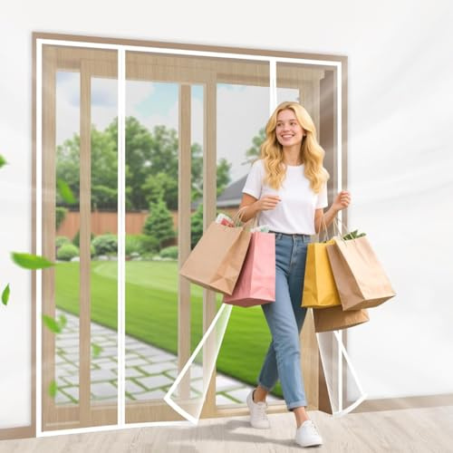 Blanco 125x195cm Mosquitera para Puerta Abatible - Sistema Magnético con Malla de Poliéster Reforzado