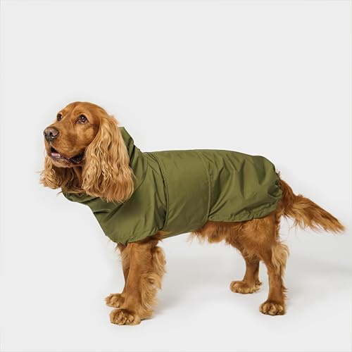 PAW WOW Oskar Hunderegenmantel für Hunde Wasserdicht mit Bauchschutz & Geschirröffnung Reflektierende Hunde-Regenjacke für Kleine & Große Hunde Deepforest Olive XL