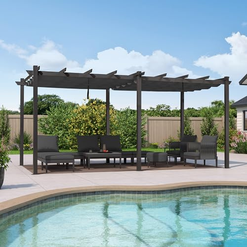 Pergola da giardino in alluminio grigio chiaro 2,9 x 5,5 m, tetto retrattile per patio, terrazza e uso commerciale, elegante gazebo baldacchino per il relax in cortile