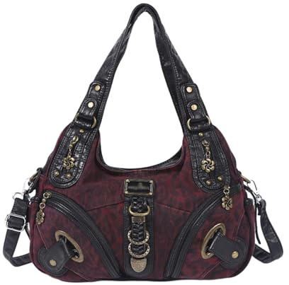M&Catree Handtaschen Leopard Umhängetaschen Damen große Kapazität PU-Leder Hobo mit verstellbarem Schultergurt Messenger-Tasche für Büro, Shopping, Reise - Weinrot, 39x12x30cm