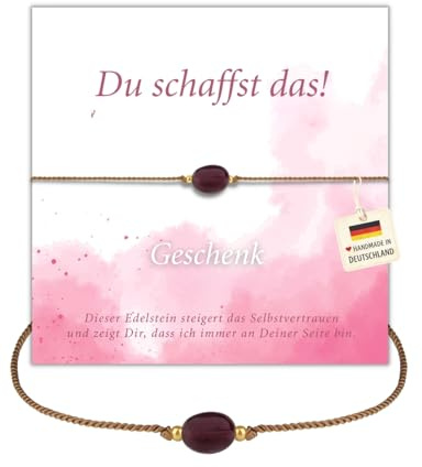 happymaker - Mutmacher Geschenk, Edelstein Armband mit Spruchkarte und Geschenkverpackung, handgefertigt in Deutschland, Du schaffst das Geschenk