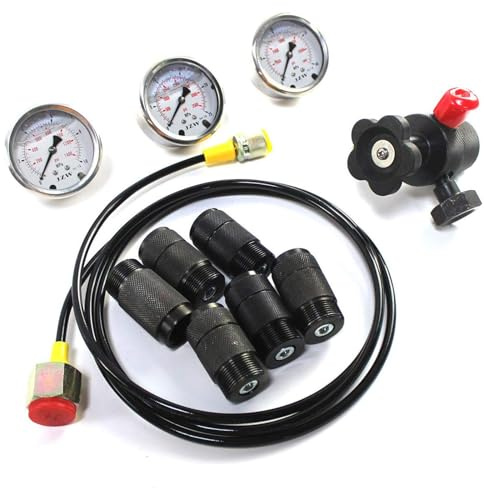 Strumento diagnostico del manometro del sistema di ricarica dell'accumulatore di azoto idraulico - 3 manometri, 7 raccordi e 1 tubo del gas - Kit di prova della pressione dell'azoto per la ricarica