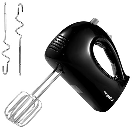 Emperial Hand Mixer | Electric Hand Mixer & Whisk for Baking | 5 Speeds with Turbo Boost | 250W | Stainless Steel Beaters & Dough Hooks | Easy Clean, Eject Button (Black)