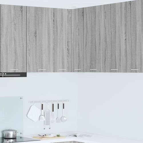 YuuSsea Hanging Corner Cabinet, Grey Sonoma and White Engineered Wood, 57x57x80 cm, Modern Kitchen Storage, Durable Pantry Utility Solution