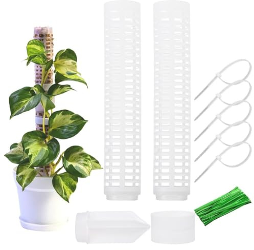 Homeponnew Plastic Moss Rod Trellis Set for Climbing Plants – Sectional Detachable Plant Support Pole with 20 Plant Bands, for IDEAL for Monstera & Philodendron (17 * 4cm)