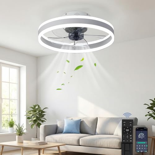 Deckenventilator Mit Beleuchtung,Ventilator Deckenleuchte,3 Farbtemperatur und 6 Geschwindigkeiten LED Deckenventilator mit Lampe,APP/Fernbedienung Leise Dimmbar Ventilator Deckenlampe (weiß, 50CM)