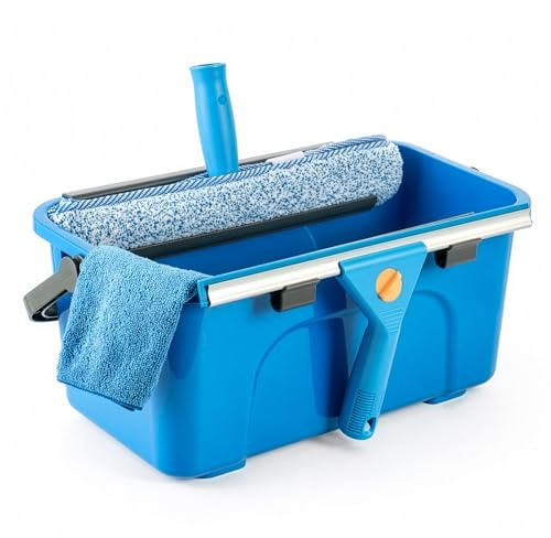 EVERGOODS Professional Window Cleaning Kit 3Gal/12L Large Bucket with Squeegee 14 Inch Scrubber Microfiber Cloth All in One Window Washing Equipment Window Cleaning Equipment for Home Commercial