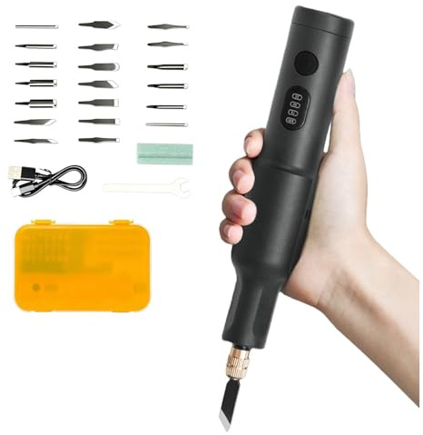 Macchina for intagliare il legno portatile, set di coltelli elettrici intaglio da 40W con lame sostituibili da 20 pezzi,scalpello incisione ricaricabile,for la lavorazione del legno(Black)