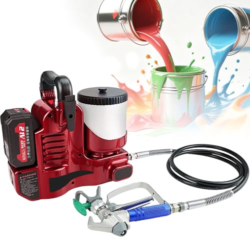 WACLMOTAKE Farbsprühsystem mit 1200 ml Trichter & 6-stufiger Geschwindigkeitsregelung, ideal zum Sprühen von Möbeln, Wänden, Geländern und Heimwerkerprojekten Red-2Batteries