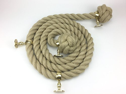 Synthetic Poly Hemp Wormed Bannister Ropes, C/W 4 Polished Brass Handrail Brackets Choose Diameter and Length - RopeServices UK (24mm, 10 Foot)