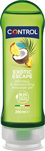 Control Gel Exotic Escape 2 en 1 - Gel de Masaje Corporal con Aroma a Frutas Tropicales - 200 ml - Base acuosa - Hidratante - Hipoalergénico - Sin azúcar - No mancha