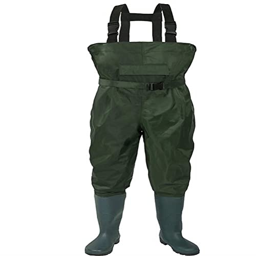 Sport Tent-Wathose wasserdichte Anglerhose bis Brust Waders verschleißfest Nylon-PVC Watstiefel Teichhose Größe wählbar 38-47 mit eingearbeiteten Stiefeln (47)