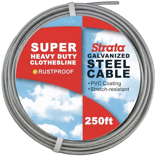 Strata Super Heavy Duty Clothesline Outdoor – 250 FT Rustproof & PVC-Coated Clothes line Wire, Gentle on Laundry, Easy to Install, Durable Cable – Perfect for Outdoor Drying (Silver