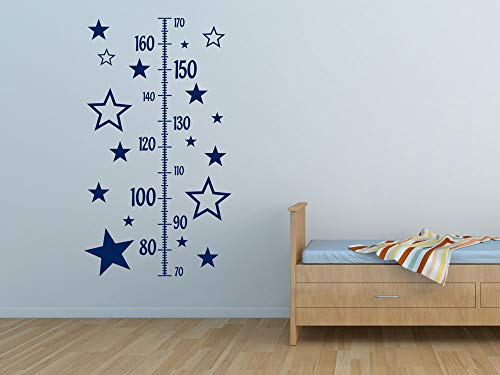 Wandtattoo Mädchen Geschenk zur Geburt Geburtstag, Wachstumsmesser Kinderzimmer Messlatte Kind Maßband, Messleiste als Wandaufkleber Sterne / 100x57cm / 071 grau
