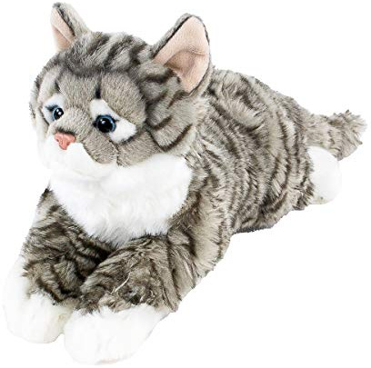 Teddys Rothenburg Kuscheltier Katze liegend grau/weiß getigert 40 cm Plüschkatze Uni-Toys