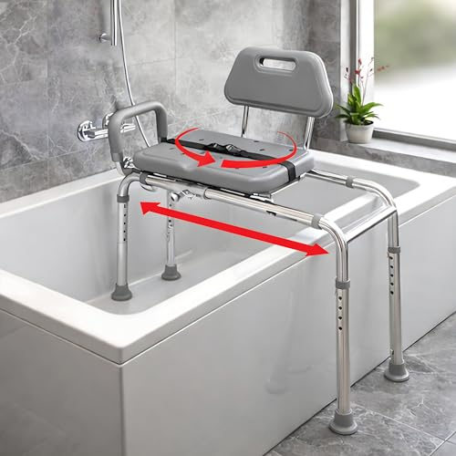 Gateway Premium - Sedia da doccia scorrevole per vasca da bagno con sedile girevole imbottito per vasche e doccia, per handicap e anziani mobilità e vita quotidiana, grigio