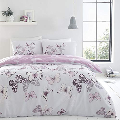Catherine Lansfield Bedding Scatter Butterfly Double Duvet Cover Set with Pillowcases Heather