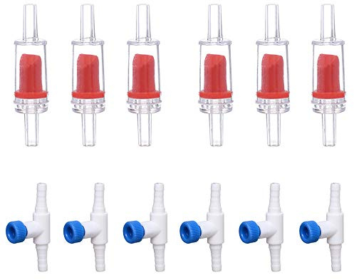 ALEGI Aquarium Air Pump Accessories with Non-Return Check Valves,Air Control Valve for 3/16 Aquarium Tubing (6 Check valves+6 Control Valve) (Red)