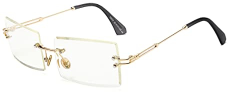 SHEEN KELLY Square Ultra-Small Frame Sonnenbrille für Frauen Männer Rectangle Retro durchsichtige Linse randlose Sonnenbrille
